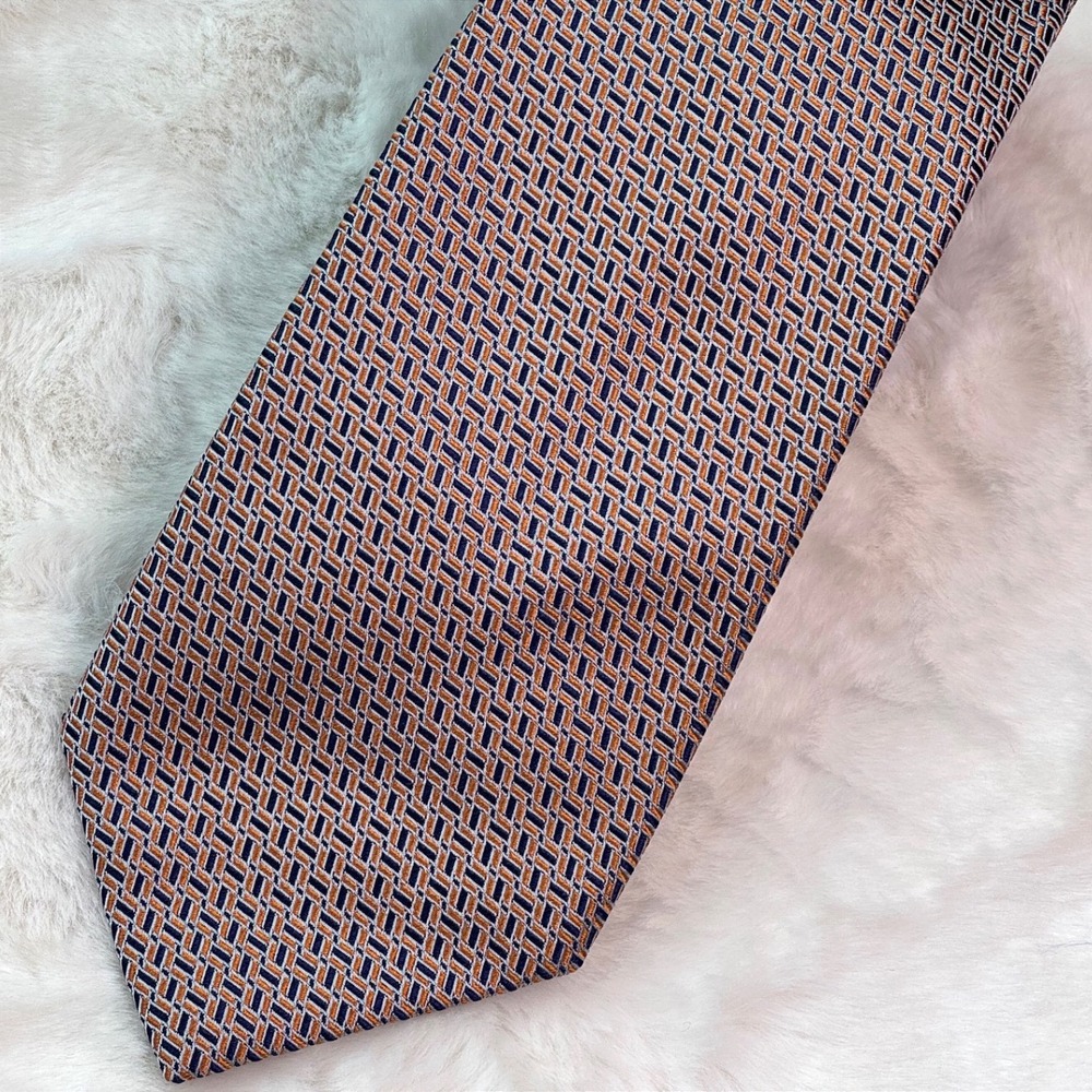 Massimo Bizzocchi by Kiton Chairman Mens Silk Tie Orange Navy Blue Geometric
